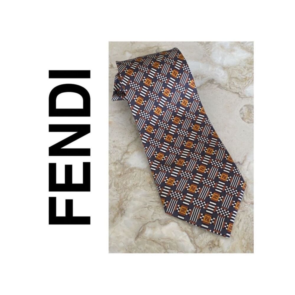 Fendi 100% Silk “F” Monogram Multicoloured Tie